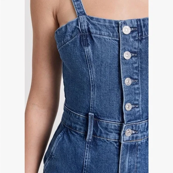 Women’s PAIGE Anessa Seamed Denim Wide Leg Cropped Jumpsuit in Delia - Picture 3 of 13